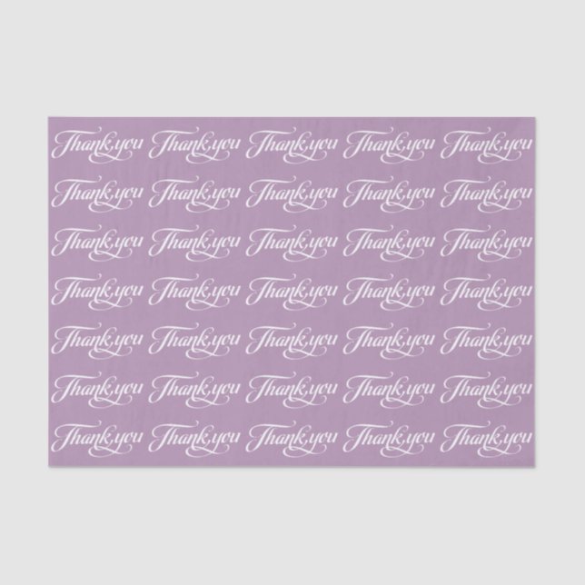 Elegant White And Plum Purple Thank You Pattern Tissue Paper (Front)