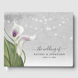 Elegant White and Purple Calla Lily Watercolor Guest Book