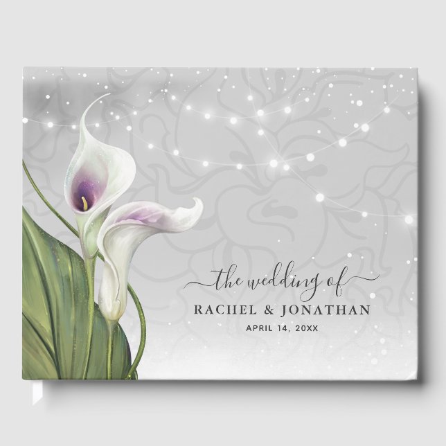 Elegant White and Purple Calla Lily Watercolor Guest Book (Front)