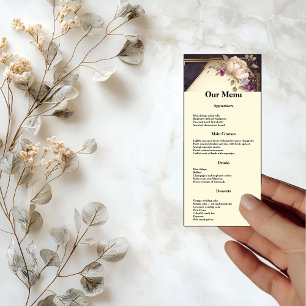 Elegant White and Purple Flowers Dinner Menu