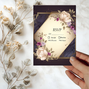 Elegant White and Purple Flowers on Marble RSVP Card