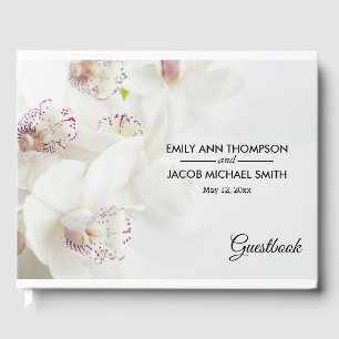 Elegant White and Purple Orchids Wedding Guest Book