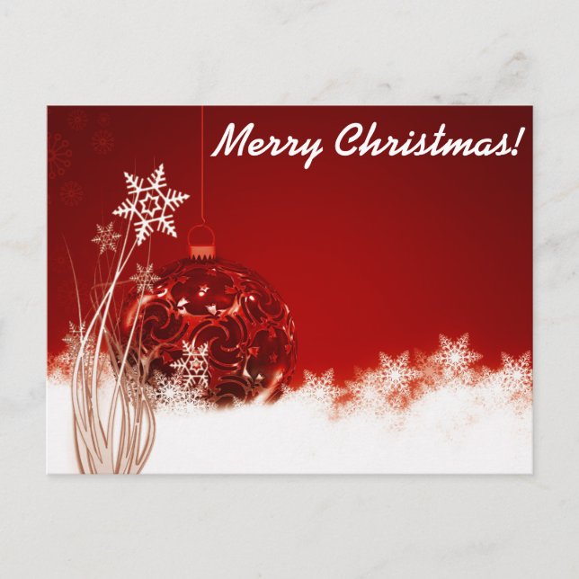 Elegant white and red Christmas Holiday Postcard (Front)