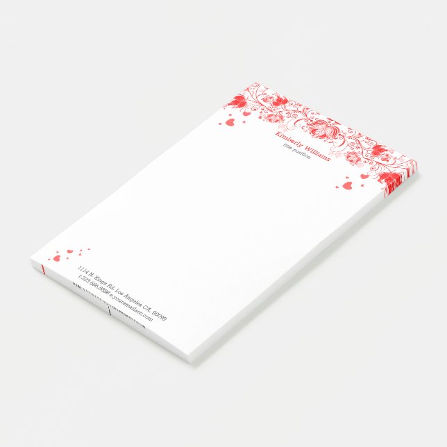 Elegant White And Red Floral Lace Post-it Notes (Angled)