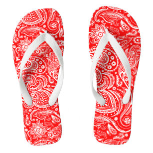 Elegant White And Red Floral Paisley Pattern Jandals