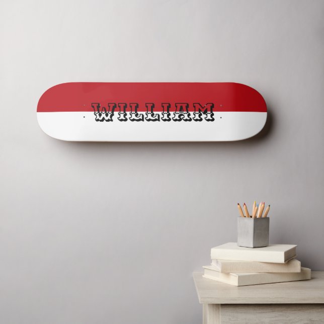Elegant white and red personalised name skateboard (Wall Art (Horz))