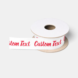 Elegant White and Red Script Text Template Satin Ribbon