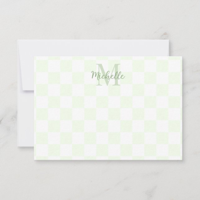 Elegant White and Sage Chequerboard Personalised  Card (Front)