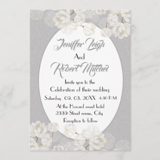 Elegant white and silver floral wedding invitation