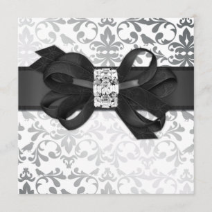 Elegant White and Silver Invite with Diamond Bow