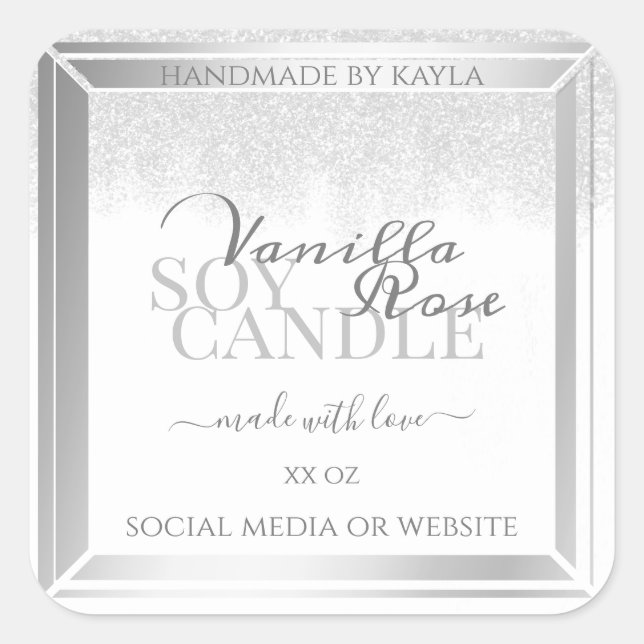 Elegant White and Silver Product Packaging Labels (Front)