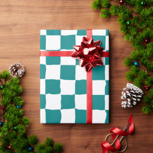 Elegant White and Teal Checkerboard Painting Wrapping Paper
