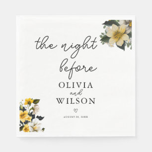 Elegant White and Yellow Floral Wedding Cocktail Napkin