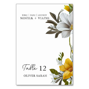 Elegant White and Yellow Floral Wedding Place Card