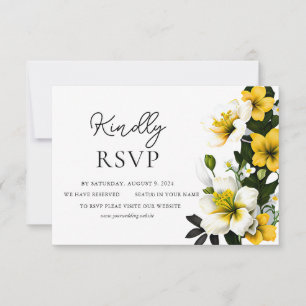 Elegant White and Yellow Floral Wedding RSVP Card