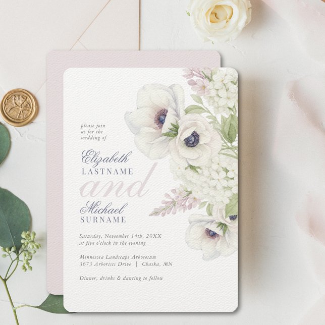 Elegant White Anemone Floral Wedding Invitation (Elegant White Anemone Wedding Invitation with watercolor florals and timeless romance.)