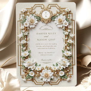 Elegant White Anemones with Faux Gold Invitation