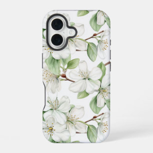 Elegant White Apple Blossom Tough iPhone 16 Case