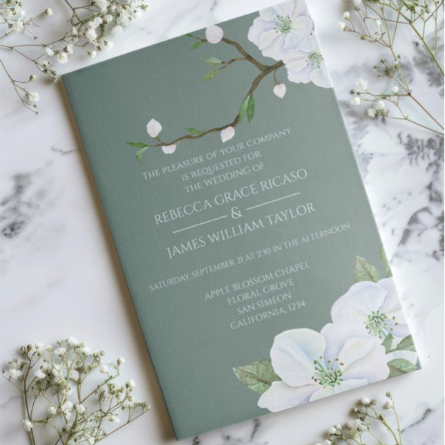 Elegant White Apple Blossom Wedding Invitation (Elegant White Apple Blossom Wedding Invitations by Ricaso. Stunning green & white invites )