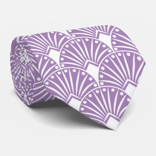 Elegant White Art Deco On Lavender Background Tie