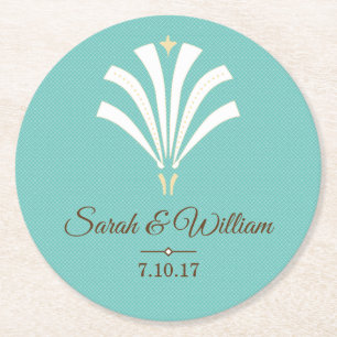 Elegant White Art Deco Palmetto   Personalised Round Paper Coaster