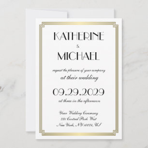 Elegant White Art Deco Wedding Invitations
