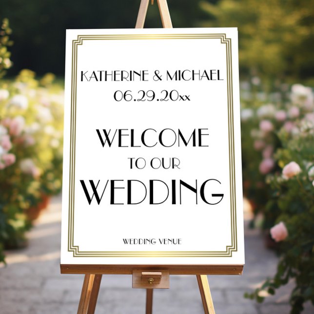 Elegant White Art Deco Wedding Reception Sign (Creator Uploaded)