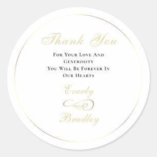 Elegant White Background Black Gold Frame Classic Round Sticker
