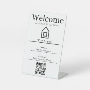 Elegant White & Beige Minimalist Simple Wifi Zone Pedestal Sign