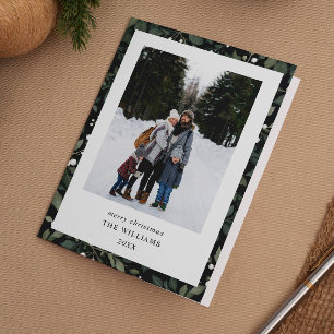 Elegant White Berries Botanical 3 Photo Christmas Holiday Card