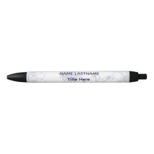 Elegant white BG & Blue flower custom Black Ink Pen