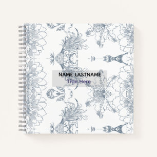 Elegant white BG & Blue flower custom Notebook