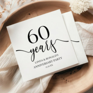 Elegant White Black 60th Wedding Anniversary Napkin