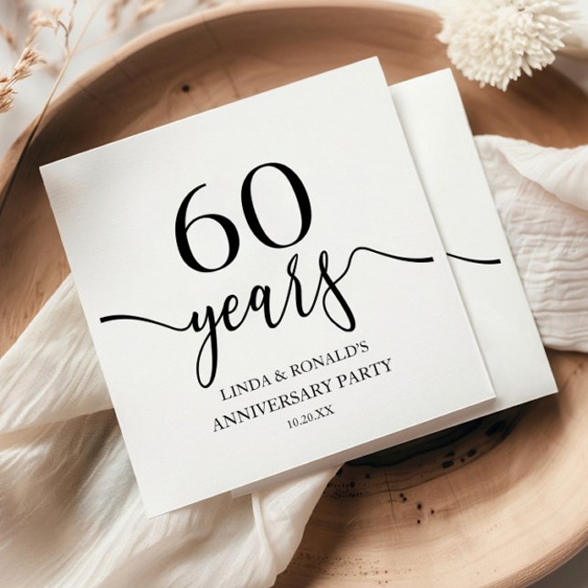 Elegant White Black 60th Wedding Anniversary Napkin (Creator Uploaded)