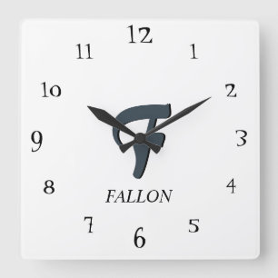 Elegant White Black and Charcoal Grey 3D Monogram Square Wall Clock