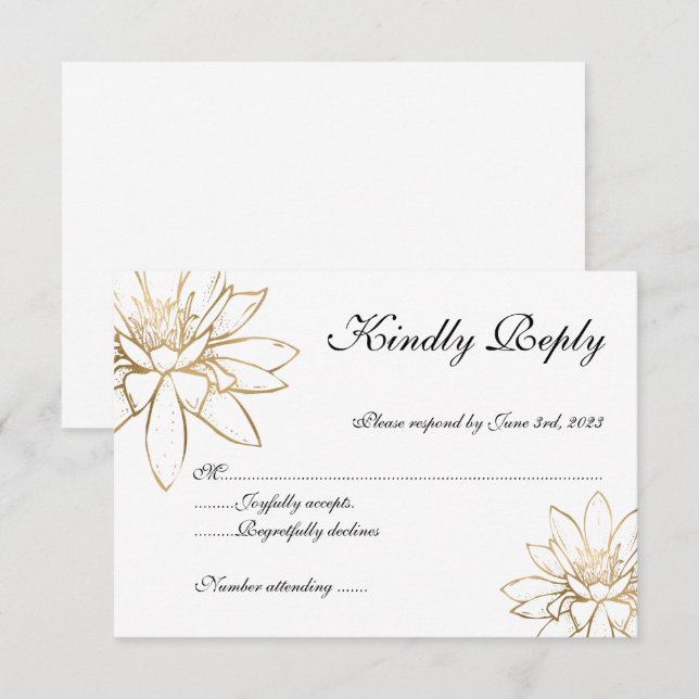 Elegant White, black, and gold Wedding RSVP card (Front/Back)