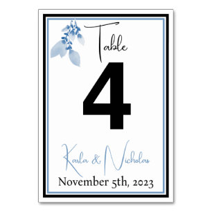 Elegant White, Black, & Blue Wedding Table Number