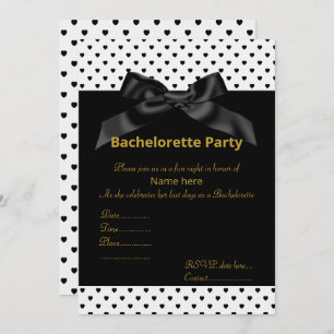 ELEGANT WHITE BLACK BOW heart BACHELORETTE INVITE