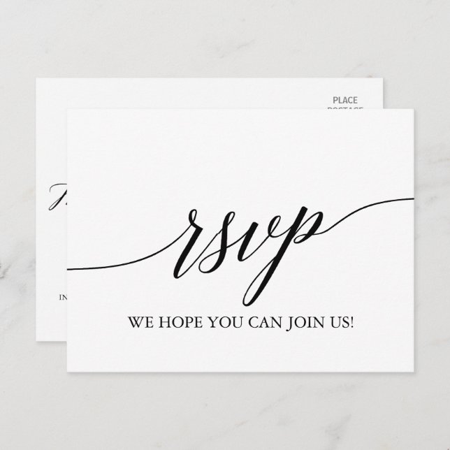 Elegant White & Black Calligraphy Menu Choice RSVP (Front/Back)