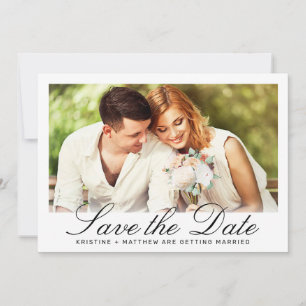 Elegant White Black Calligraphy Photo Wedding Save The Date