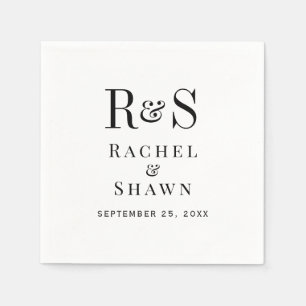 Elegant White & Black Chic Modern Monogram Wedding Napkin