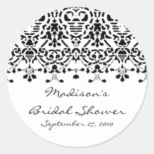 Elegant White & Black Damask Bridal Shower Sticker