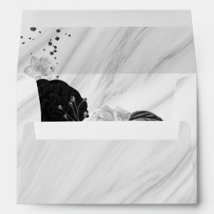 elegant white & black floral marble envelope