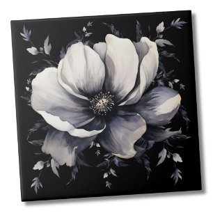Elegant White Black Floral Tile