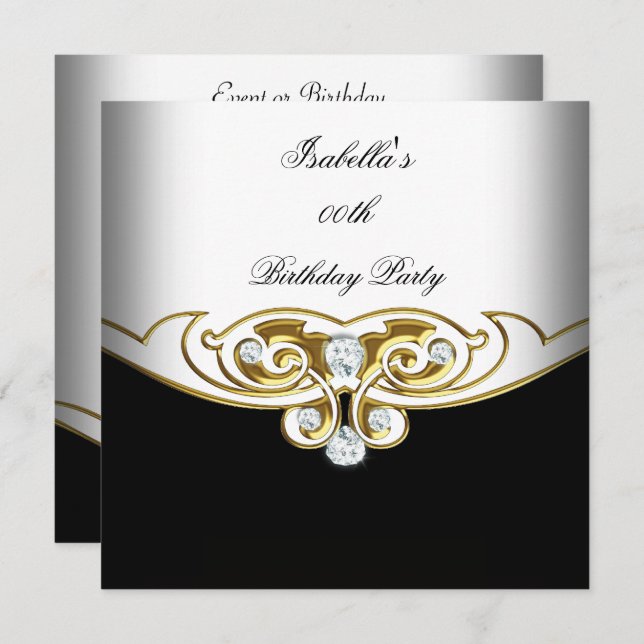 Elegant White Black Gold Diamond Image Invitation (Front/Back)