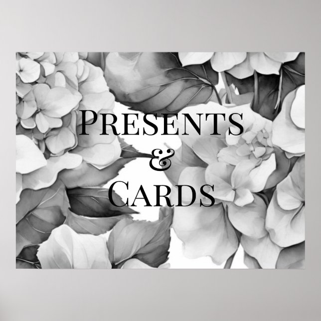 Elegant white black grey watercolor floral  poster (Front)