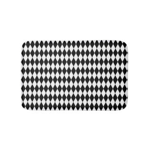 Elegant White Black Harlequin Geometric Rhombuses Bath Mat
