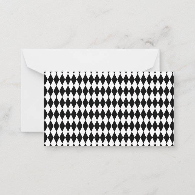 Elegant White Black Harlequin Geometric Rhombuses Card (Front)