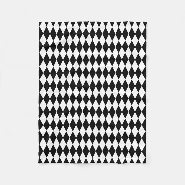 Elegant White Black Harlequin Geometric Rhombuses Fleece Blanket (Front)