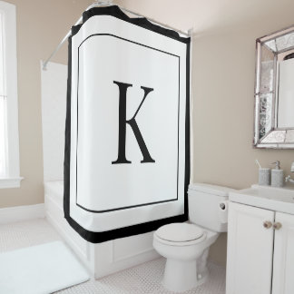 Elegant White & Black Initial Monogram Shower Curtain